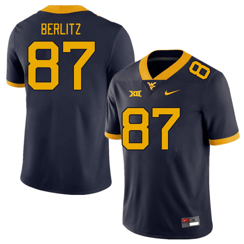 Men #87 Derek Berlitz West Virginia Mountaineers College Football Jerseys Stitched Sale-Navy - Click Image to Close